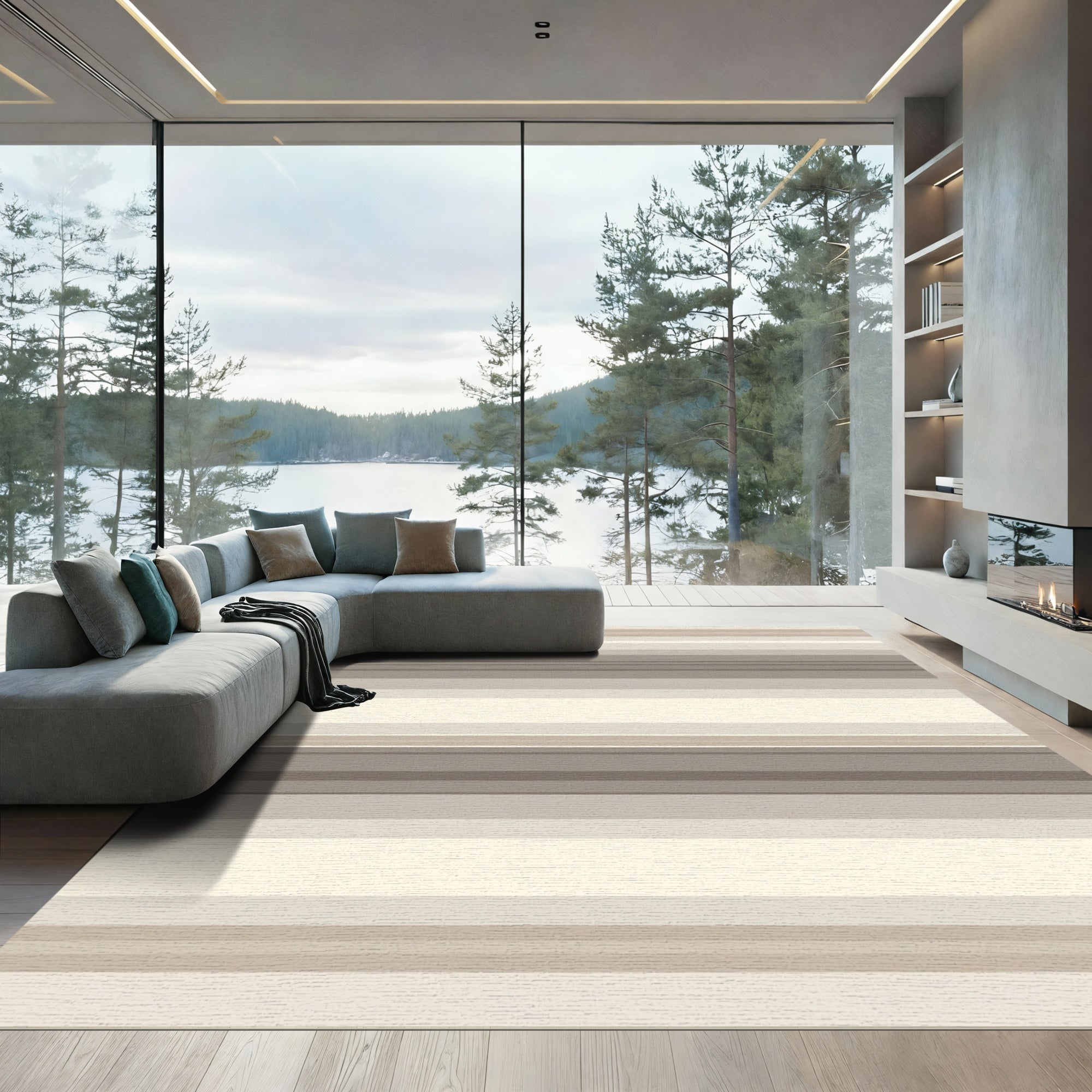 Neutral Tones Wide Striped Rug