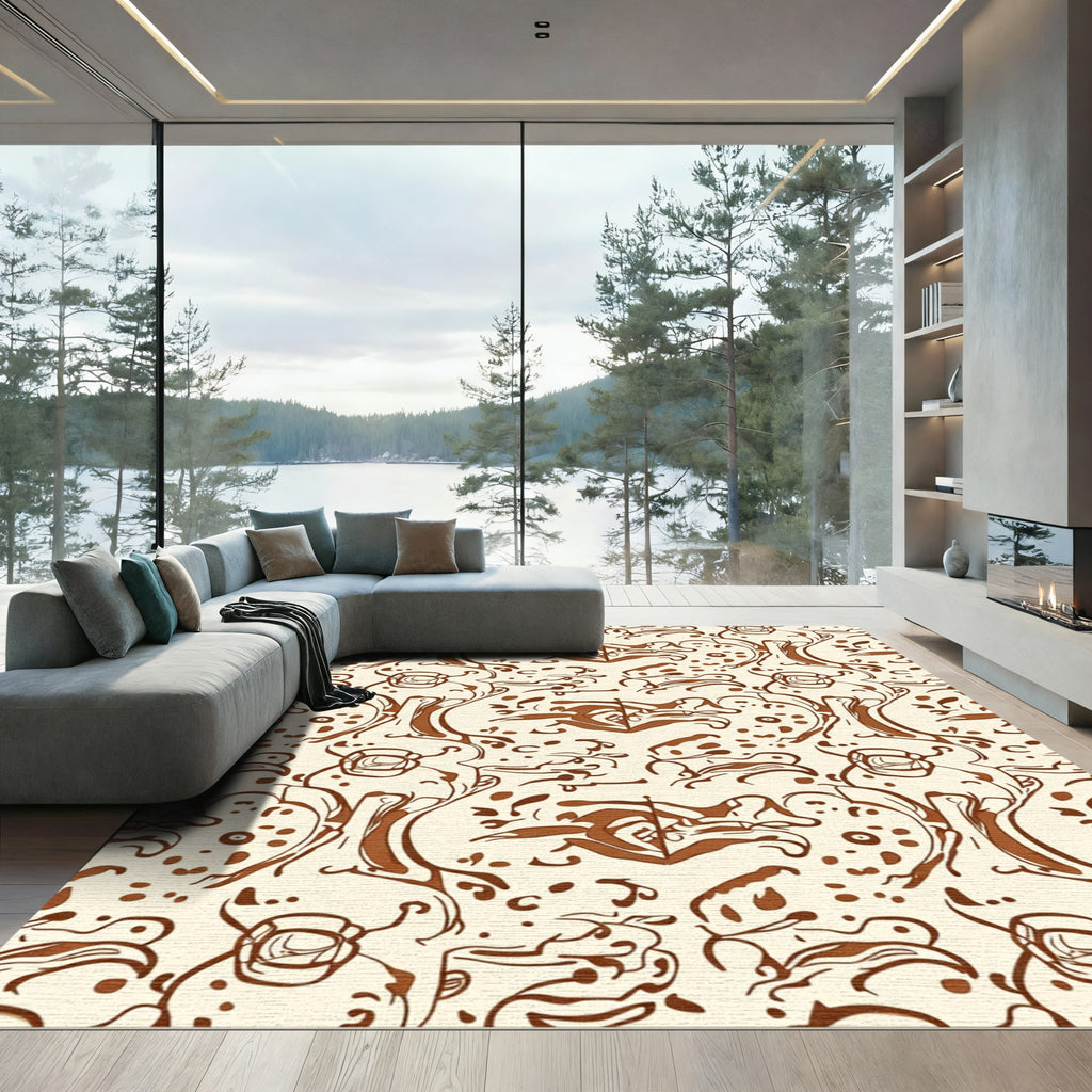 Brown Organic Abstract Scrollwork Rug