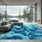 Deep Blue Octopus Ocean Waves Rug