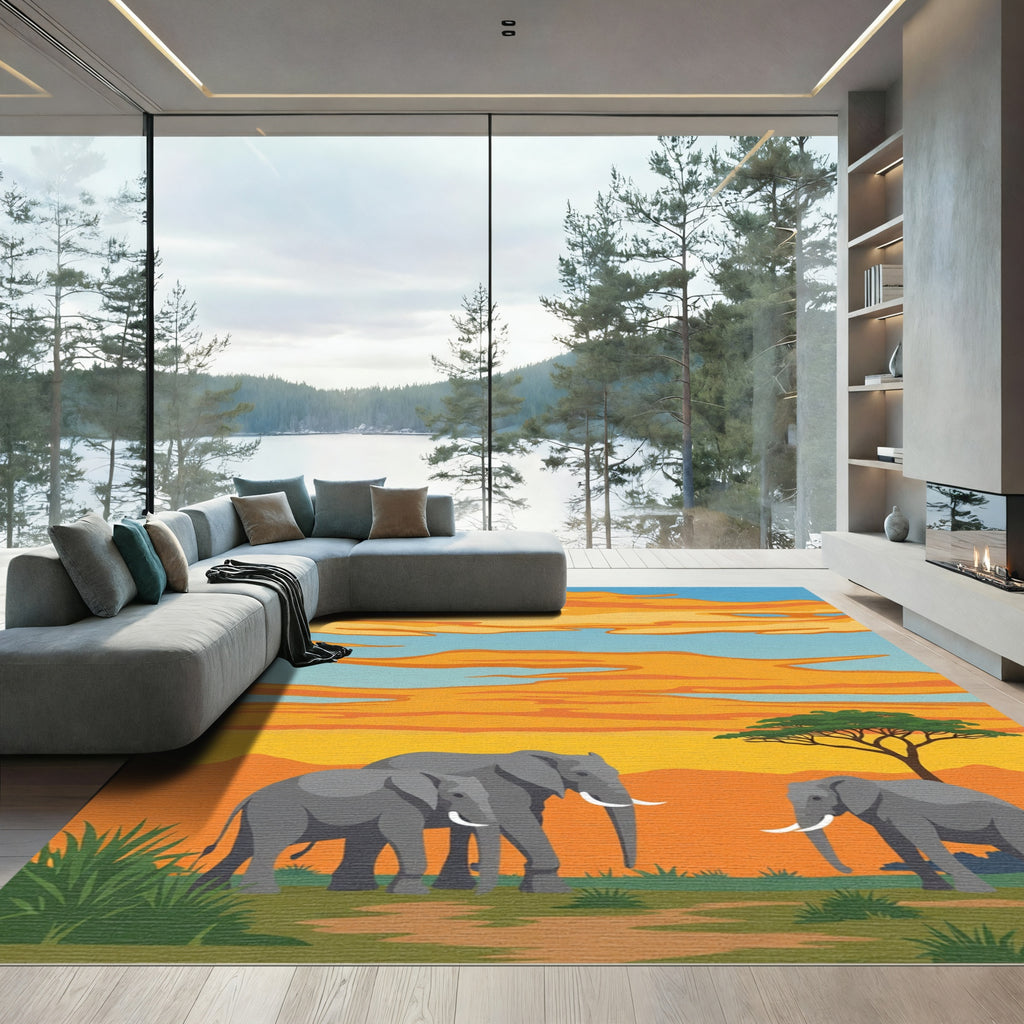 African Sunset Elephant Family Vista Rug