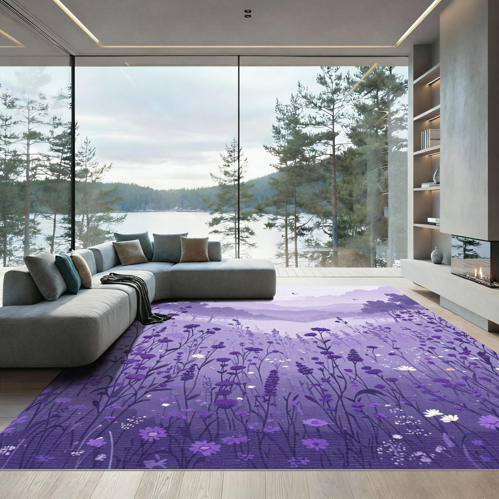 Lavender Meadow Vista Floral Landscape Rug
