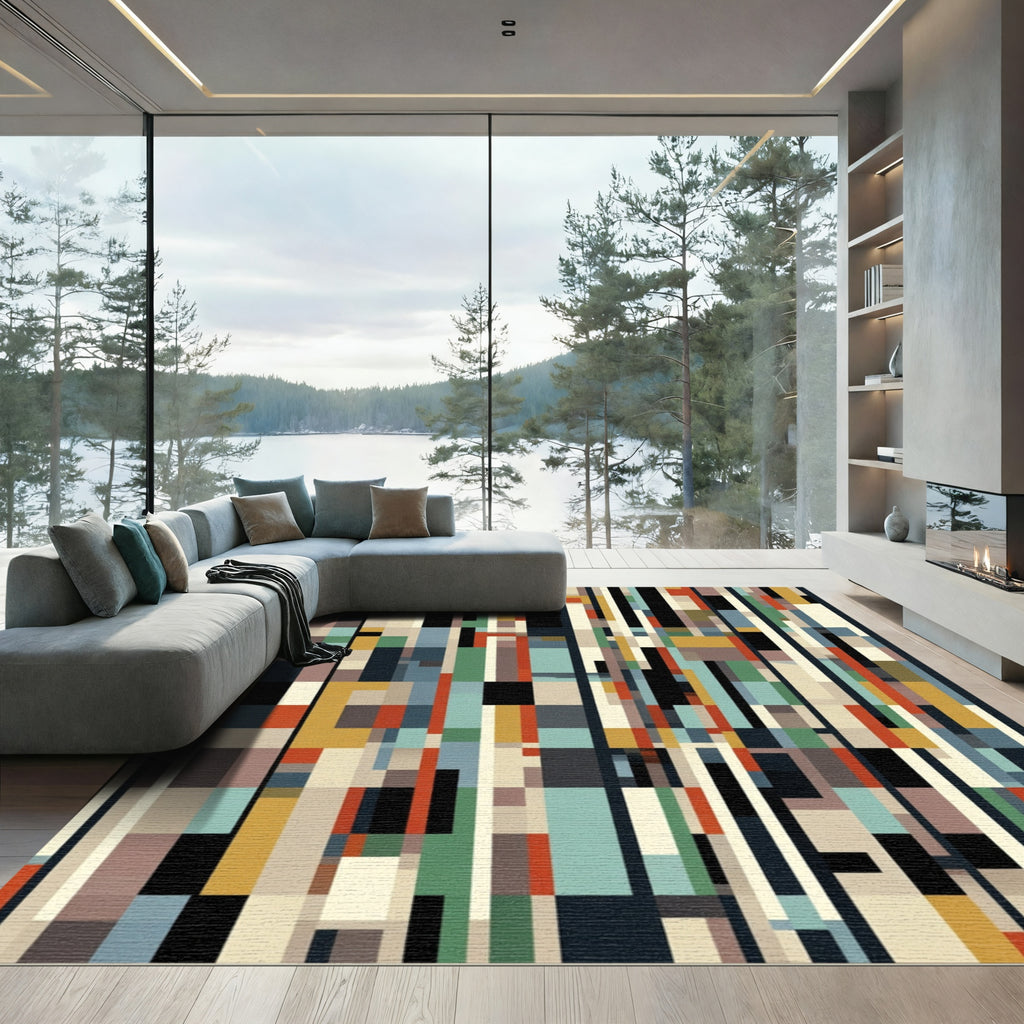 Abstract Eclectic Geometric Stripe Rug