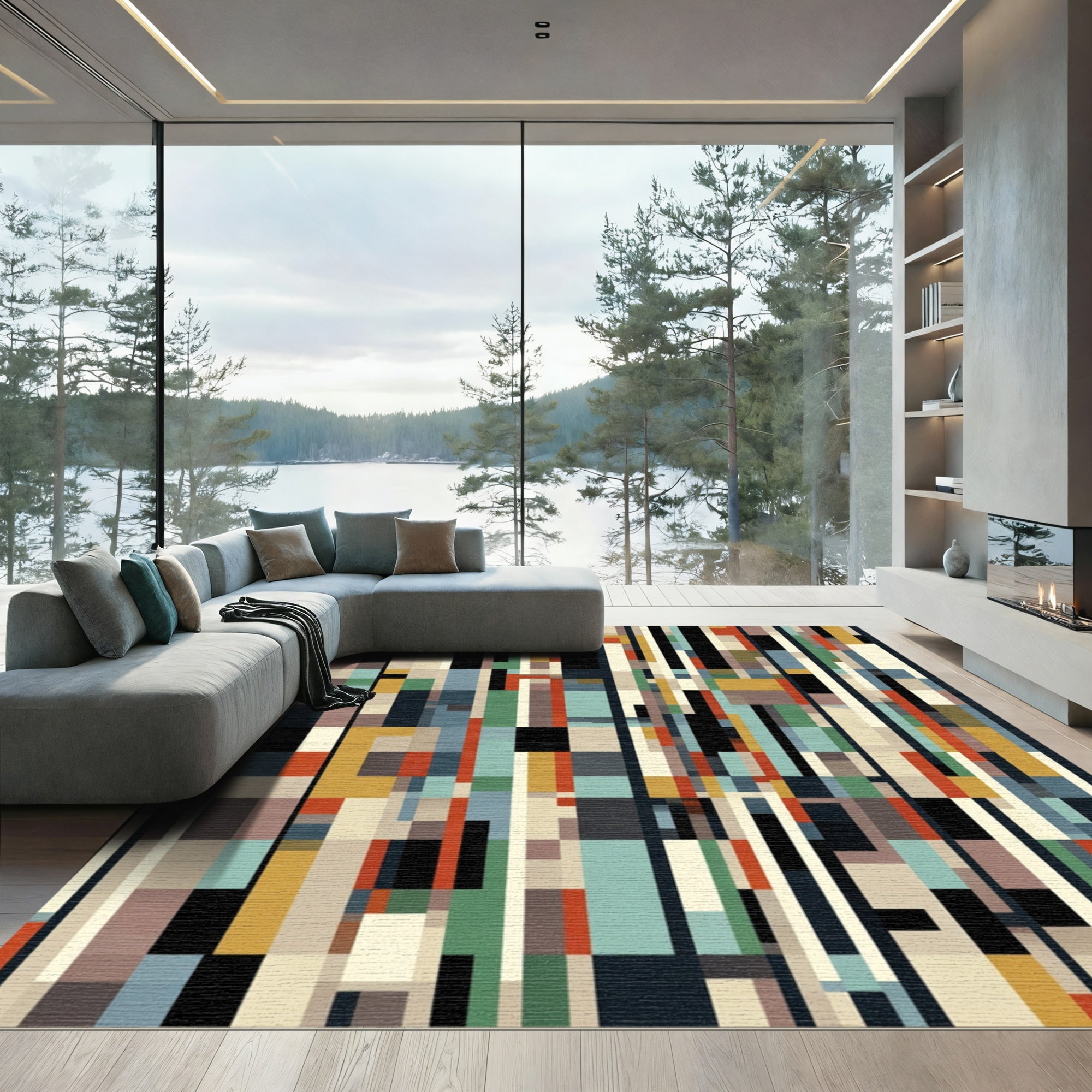 Abstract Eclectic Geometric Stripe Rug