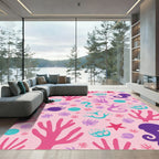 Pink Coral Reef Jellyfish Starfish Whimsy Rug
