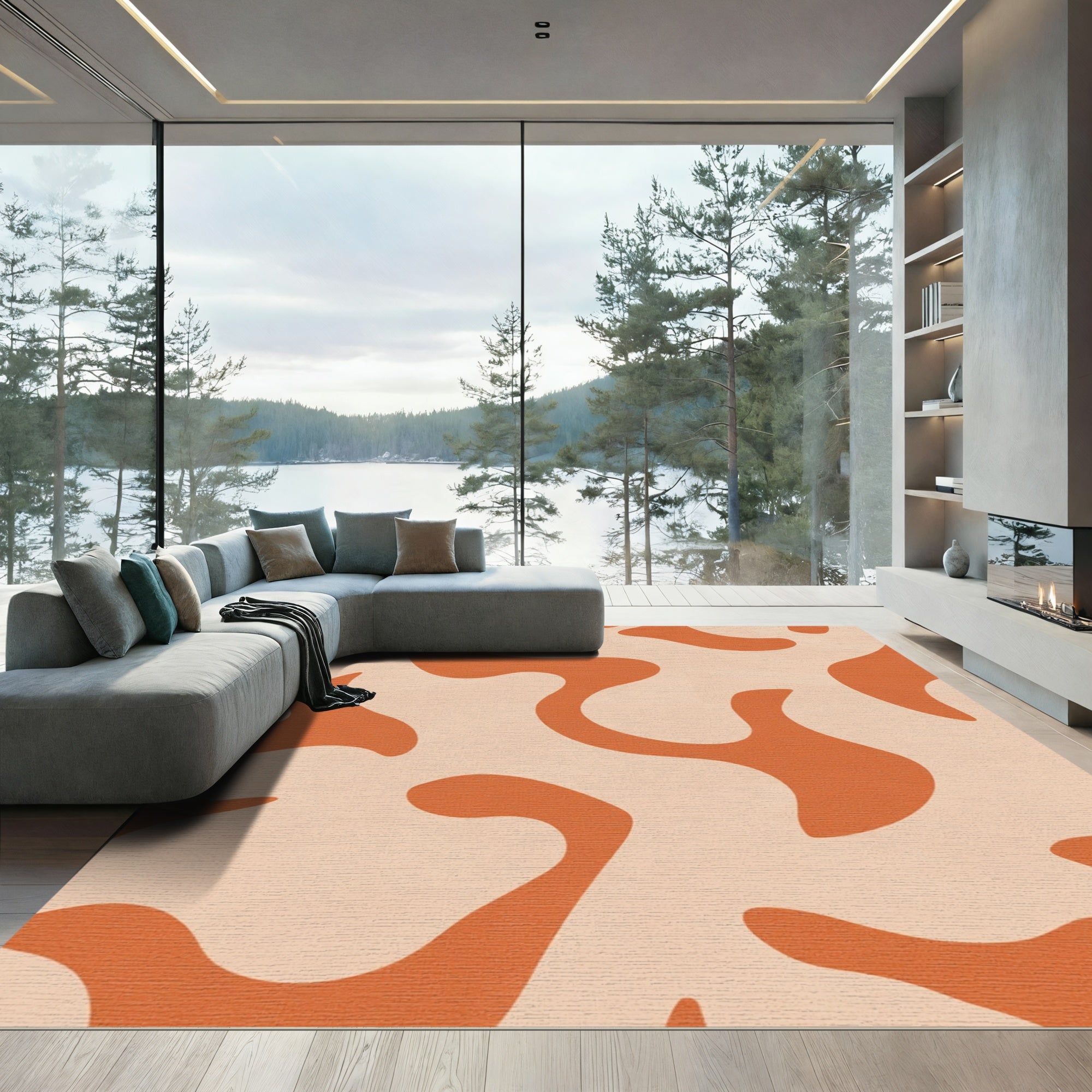 Terracotta Organic Swirl Abstract Rug