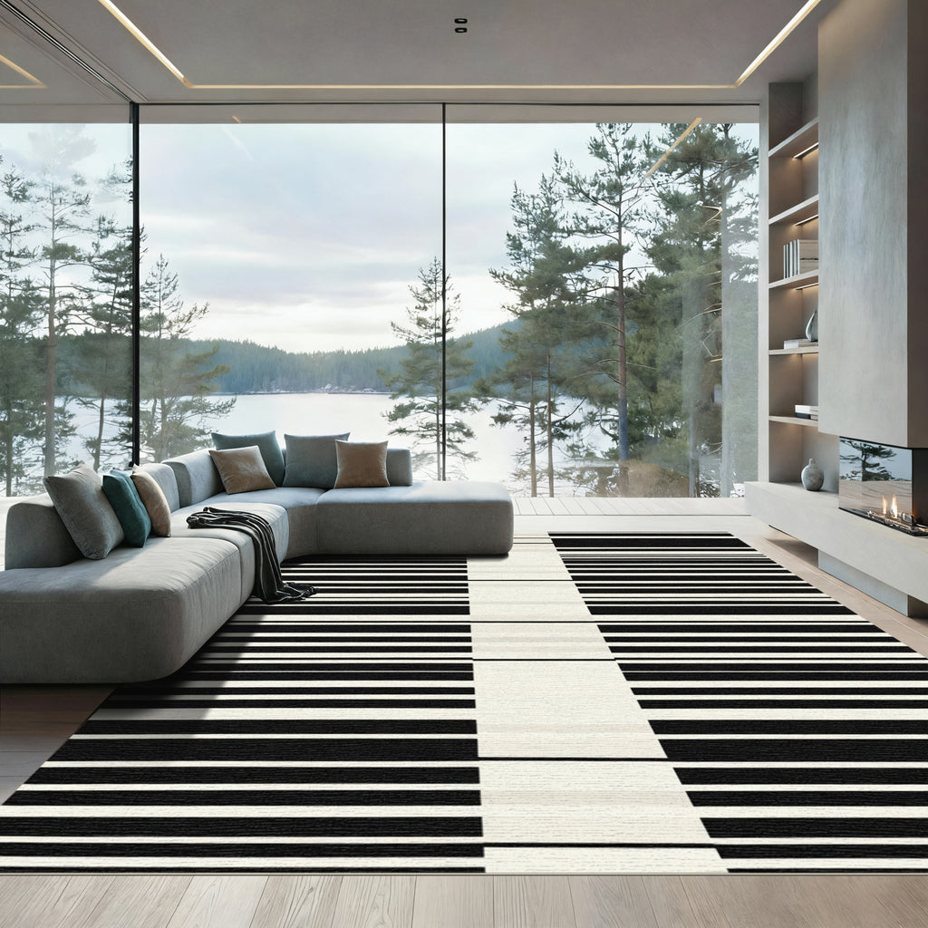 Monochromatic Black White Stripe Rug