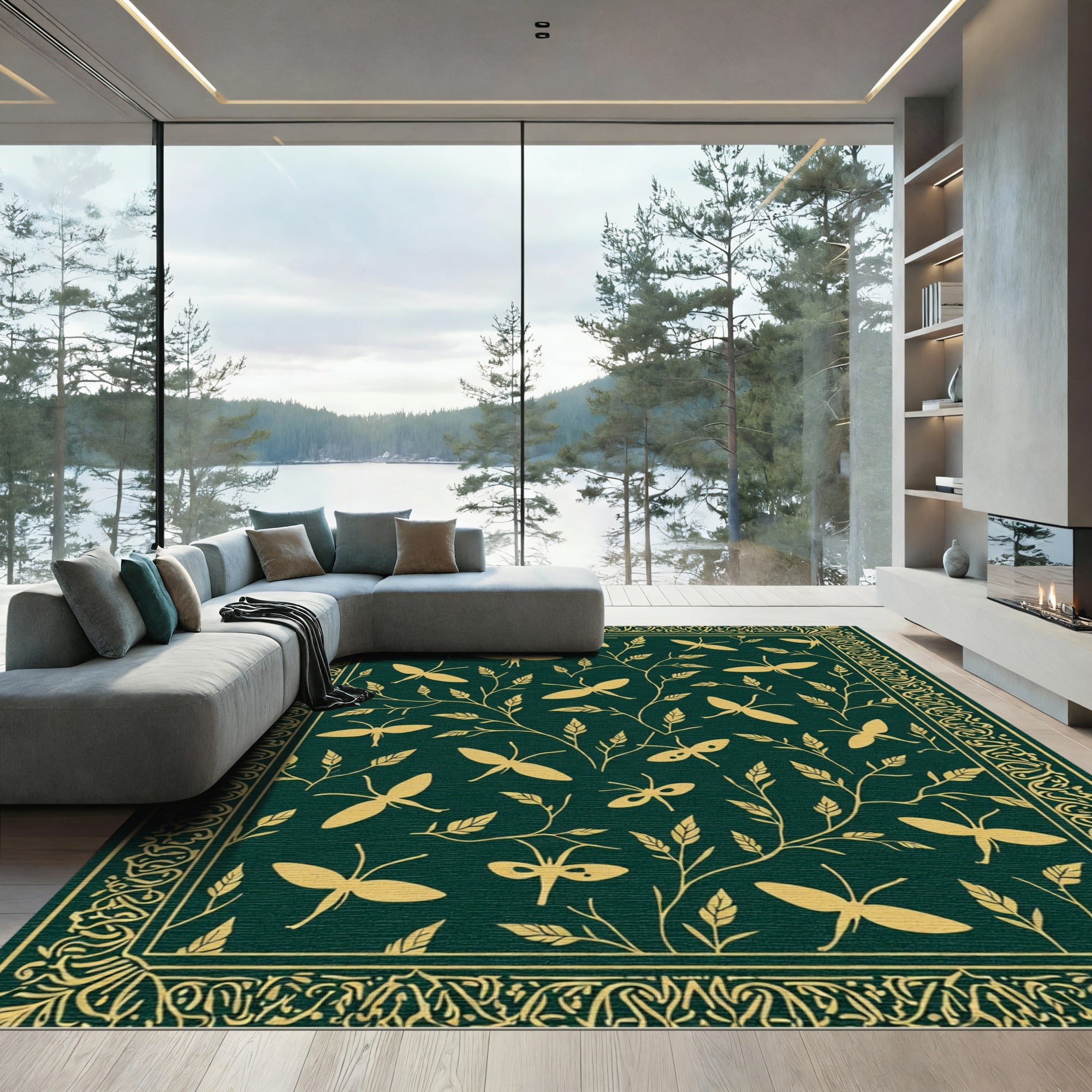 Verdant Meadow Insect Botanical Arrangement Rug