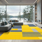 Geometric Yellow Gray Stripe Blocks Rug