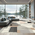 Modern Neutral Geometric Abstract Lines Rug