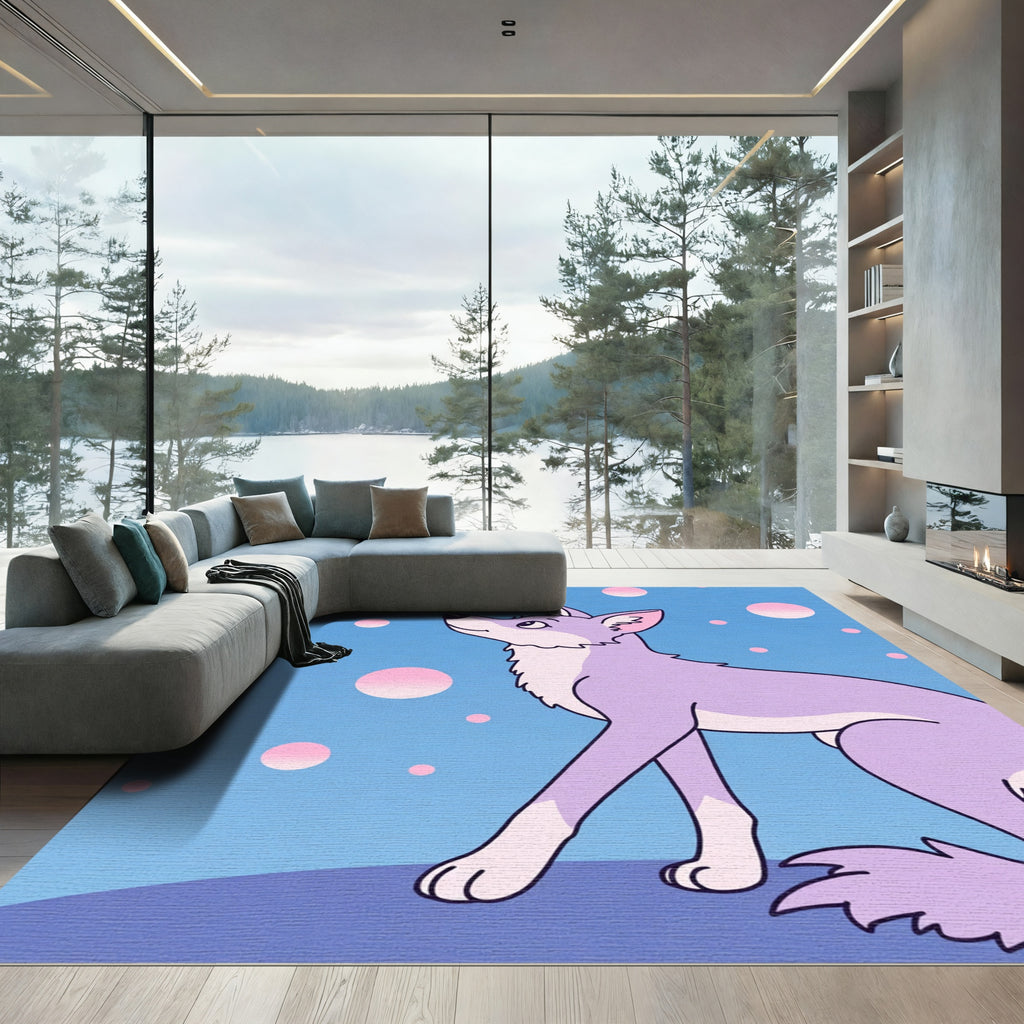 Lavender Fox Bubbles Blue Sky Rug