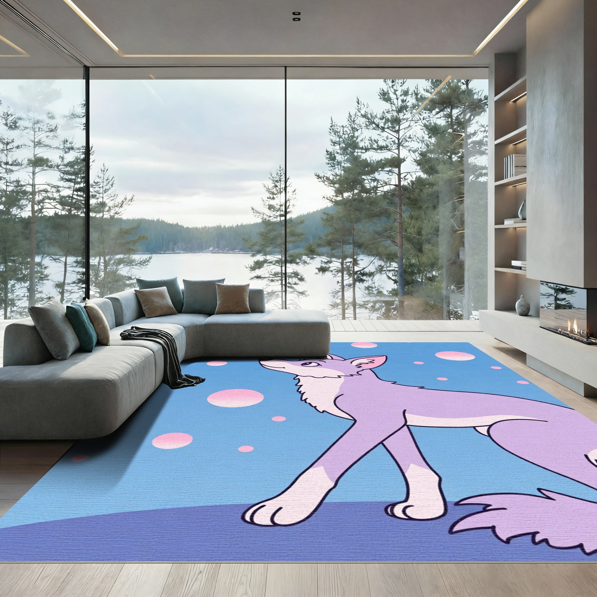 Lavender Fox Bubbles Blue Sky Rug