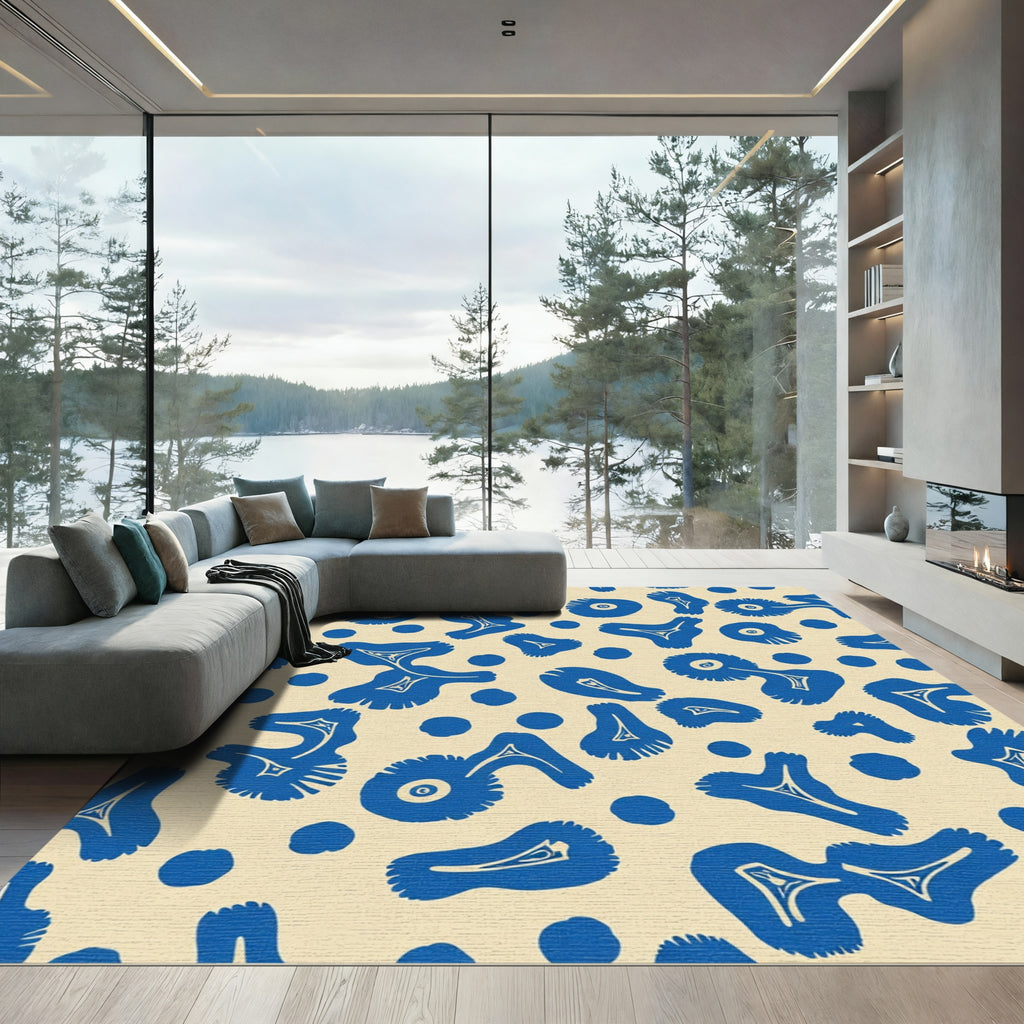 Abstract Blue Organic Shapes Rug