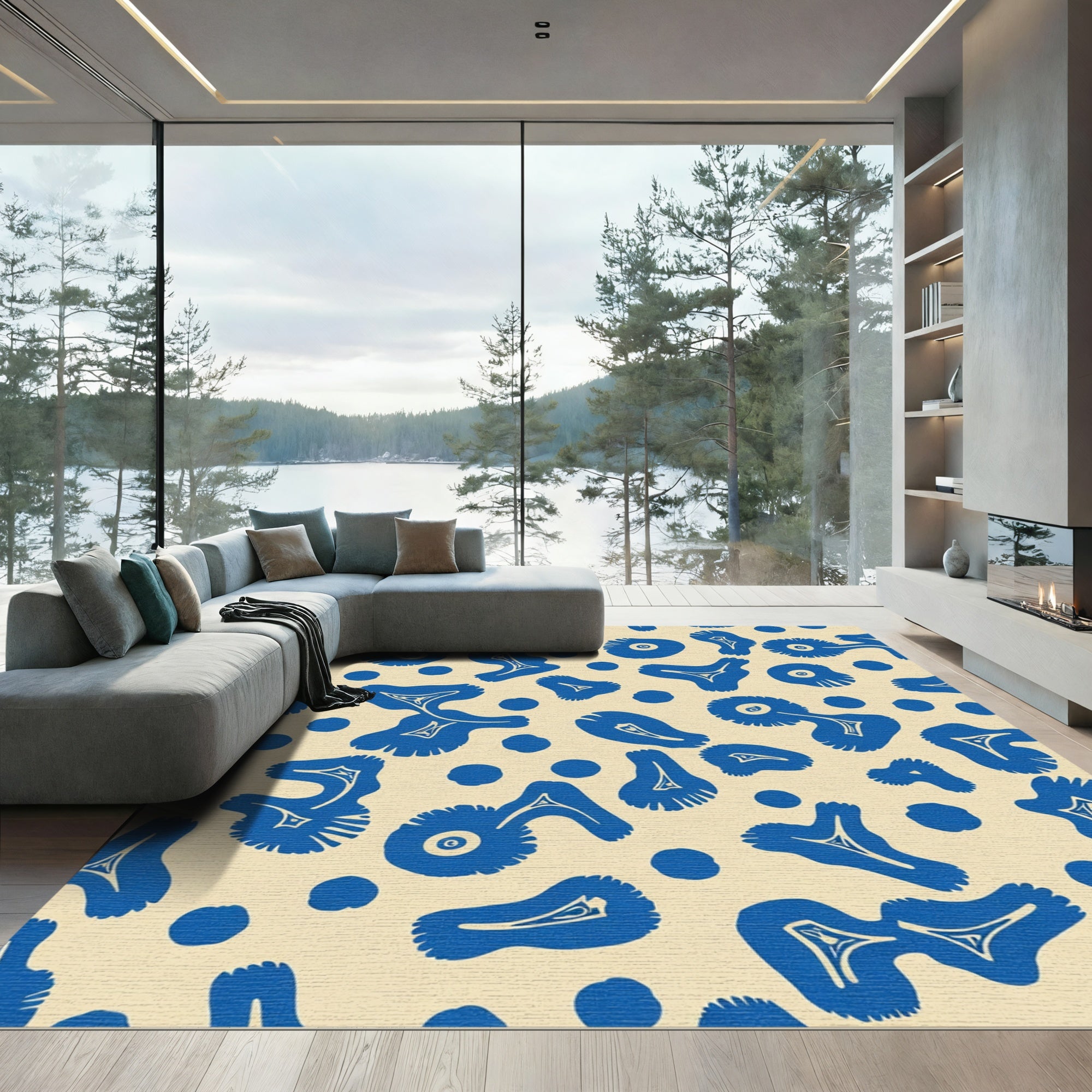 Abstract Blue Organic Shapes Rug