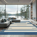 Modern Blue Beige Horizontal Stripe Rug