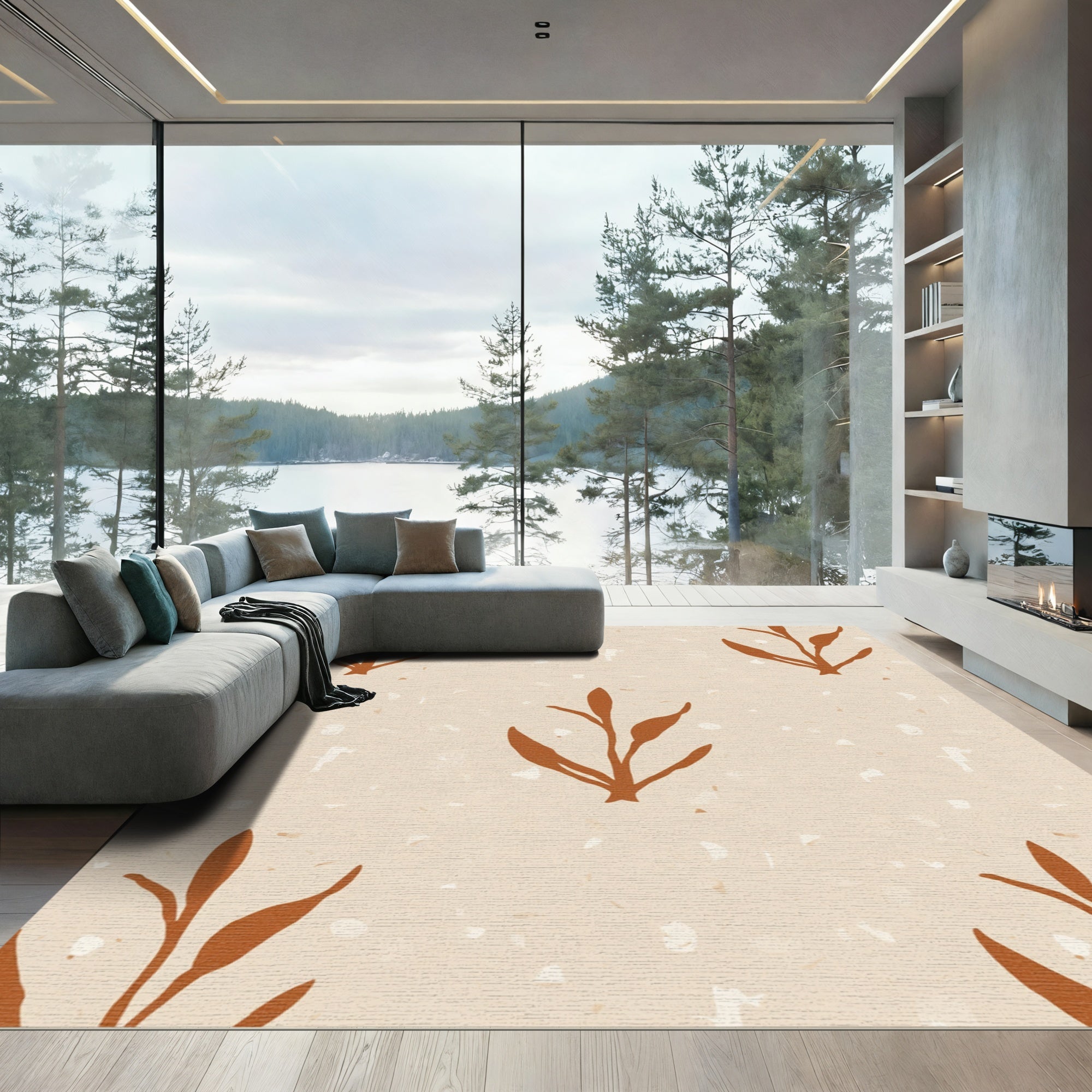 Terracotta Leaf Scatter Rug
