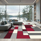 Crimson Gray Abstract Rectangular Composition Rug
