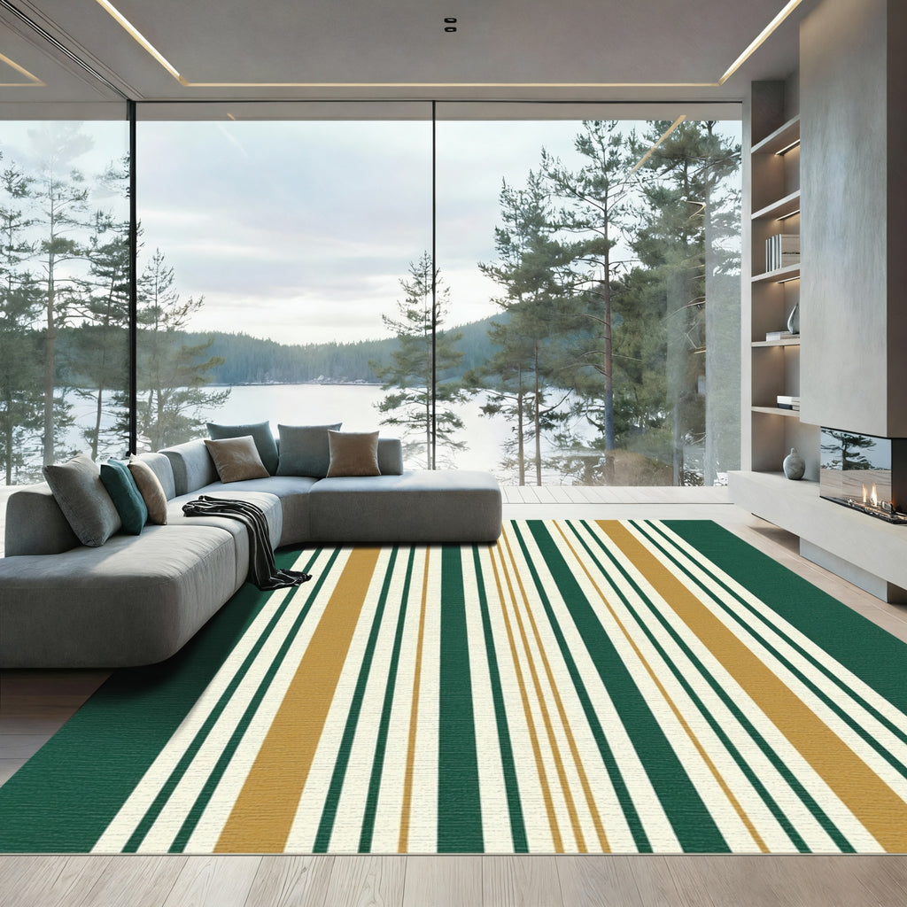 Deep Evergreen And Gold Stripe Rug