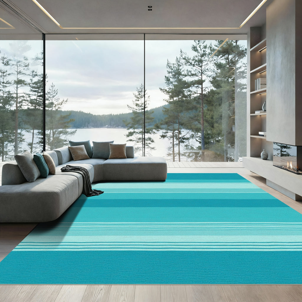 Aqua Teal Striped Gradient Rug