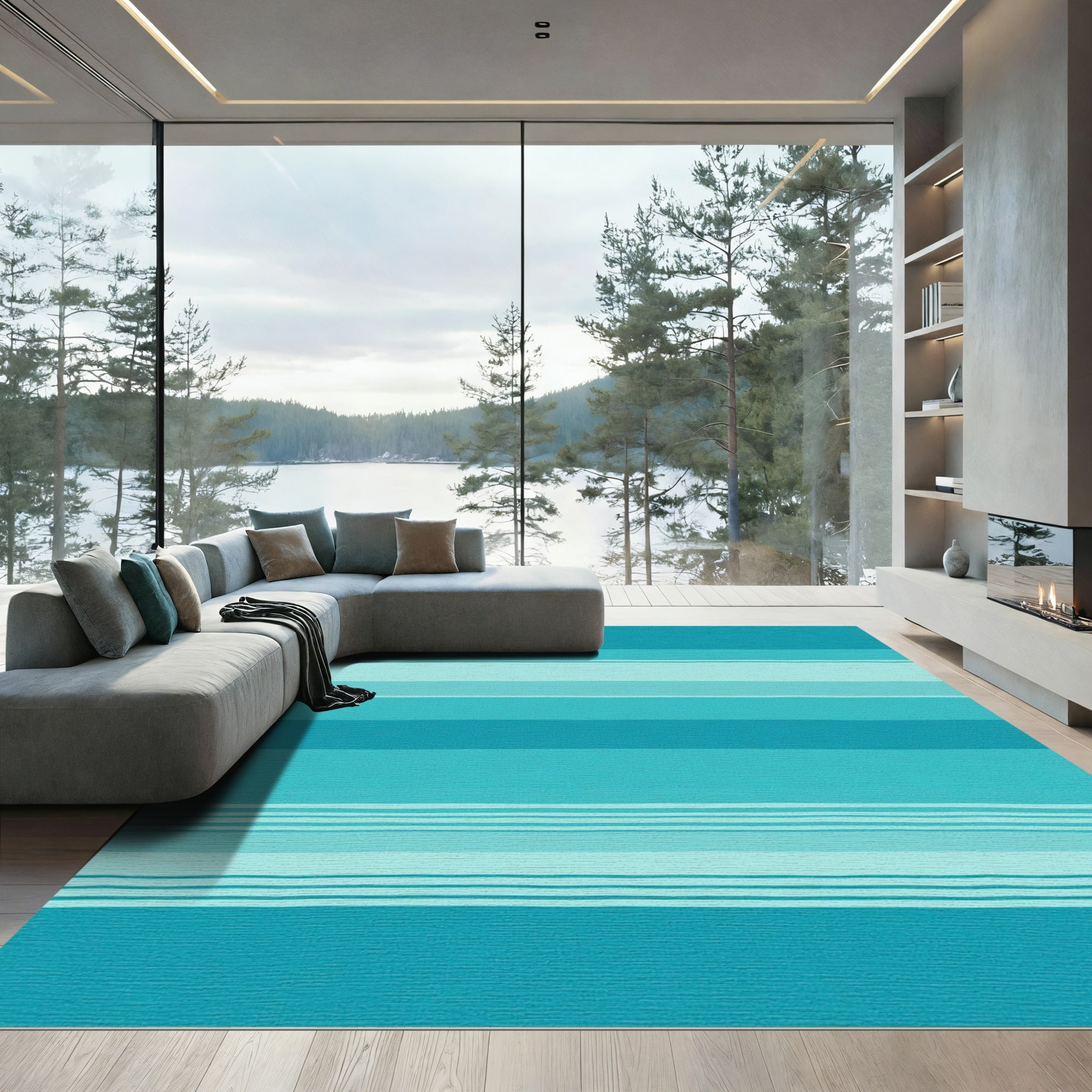 Aqua Teal Striped Gradient Rug