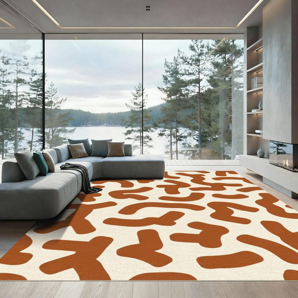 Retro Terracotta Abstract Blob Rug