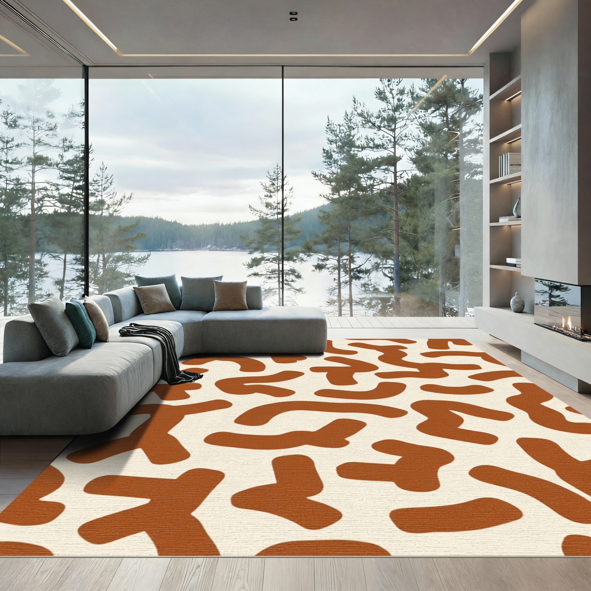 Retro Terracotta Abstract Blob Rug