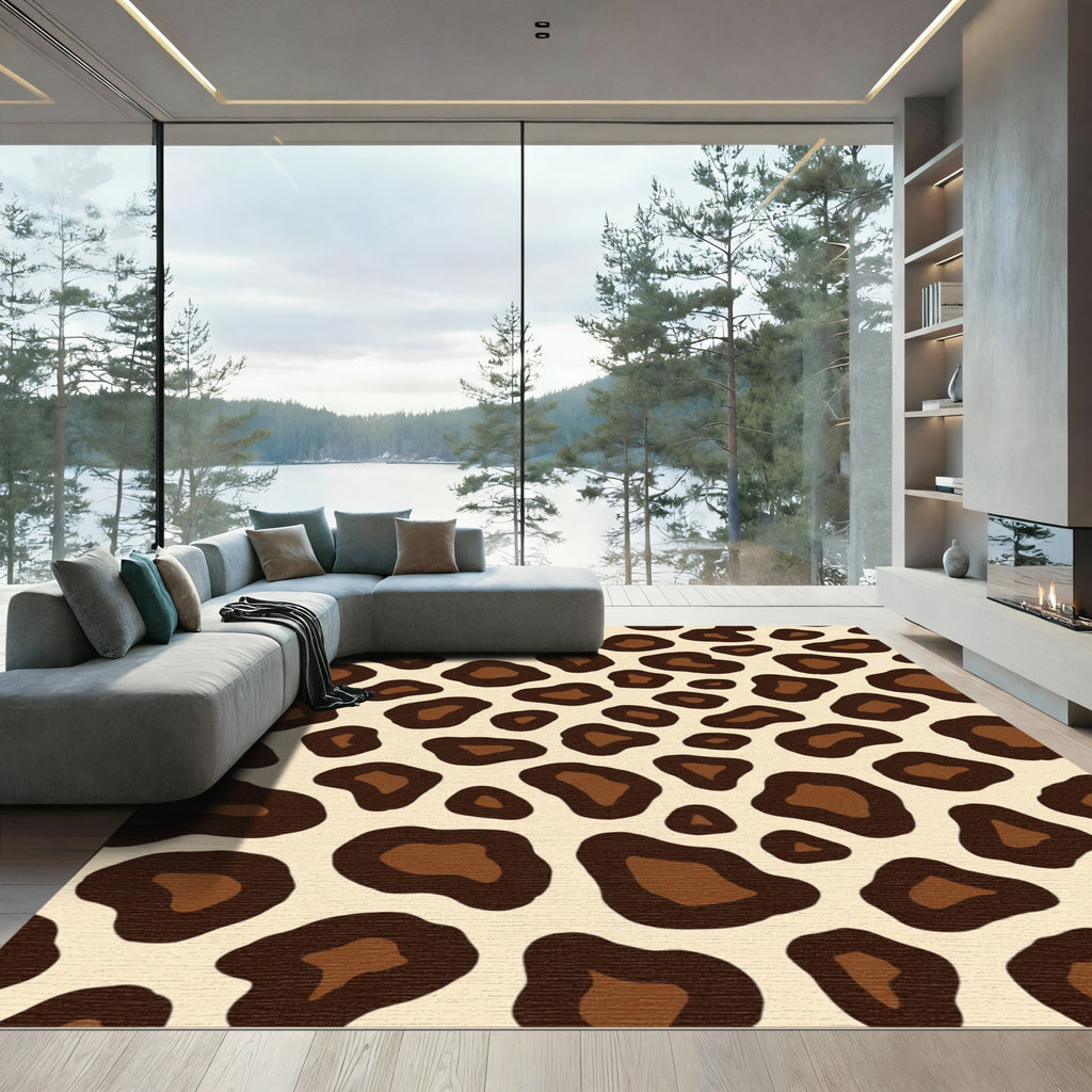 Chic Brown Spotted Animal Print Rug