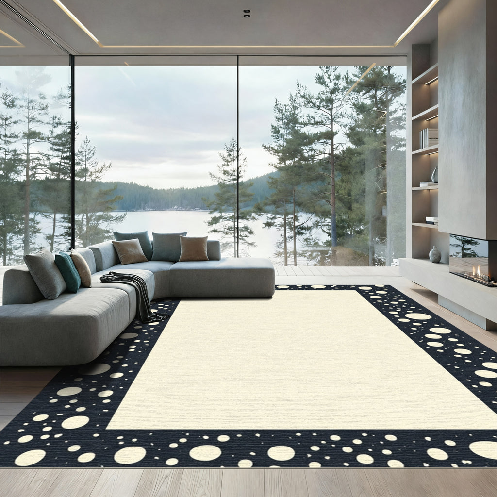 Navy Ivory Spotted Border Rug