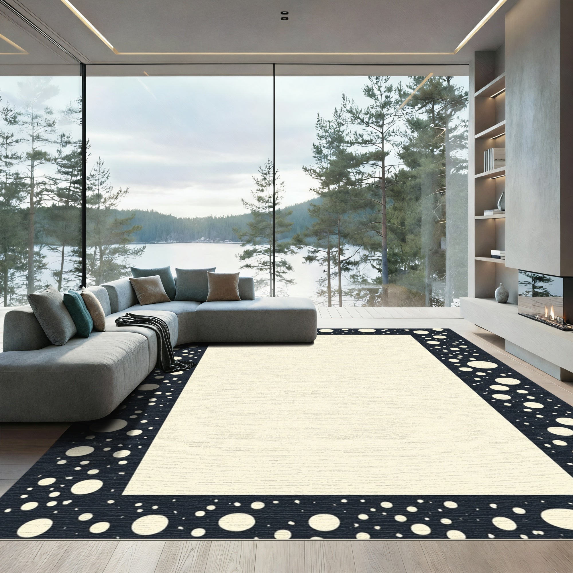 Navy Ivory Spotted Border Rug