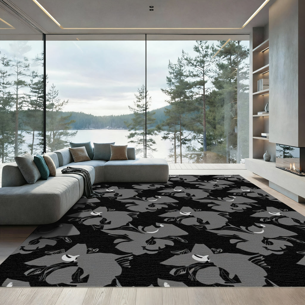 Sleek Gray Floral Burst Rug