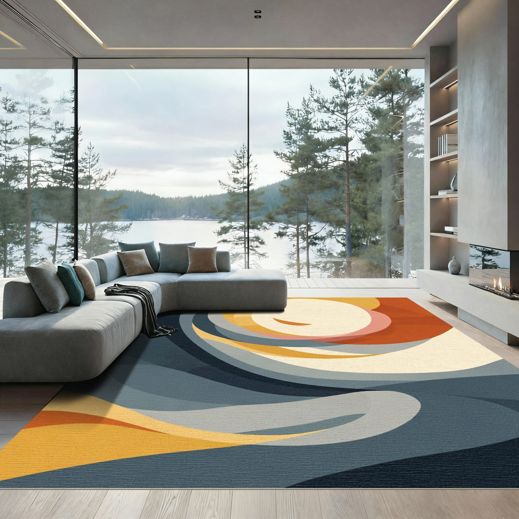 Abstract Warm Cream Swirls Rug
