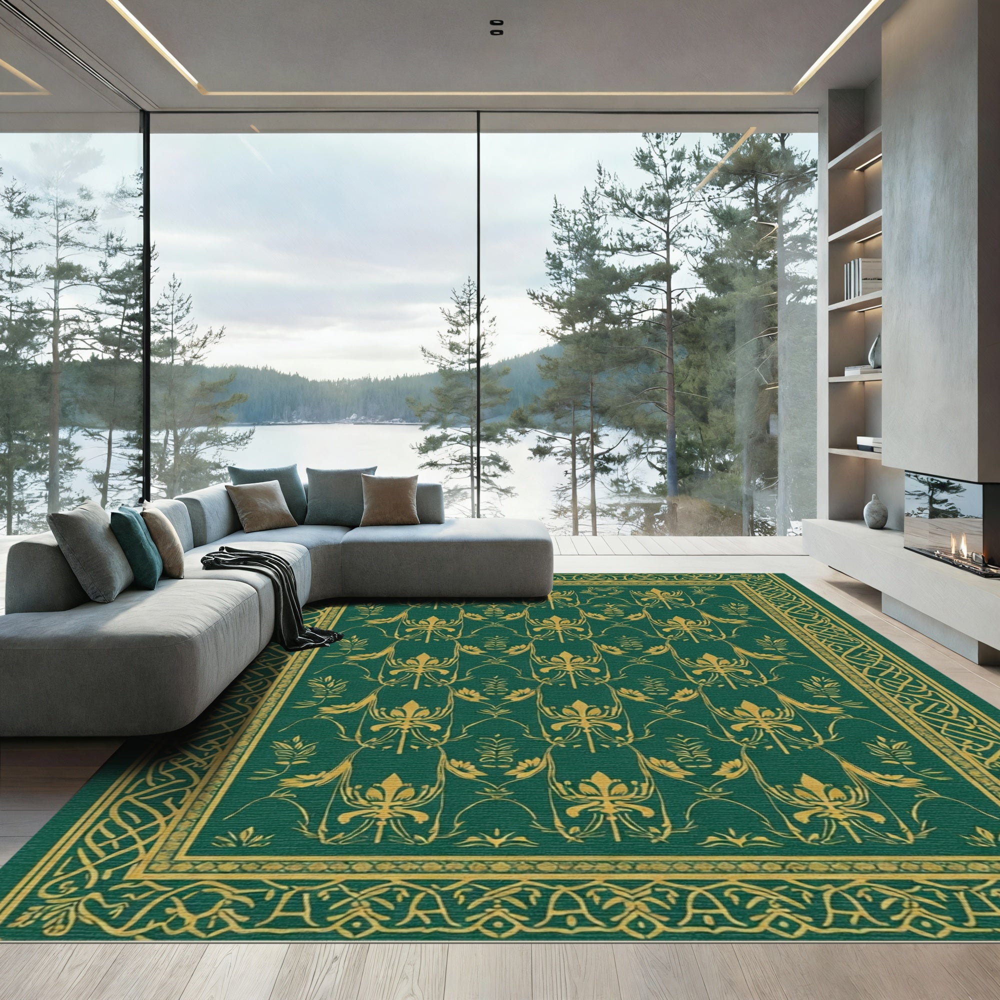 Emerald Gold Rich Floral Scroll Rug