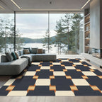 Navy Cream Ochre Interlocking Squares Rug