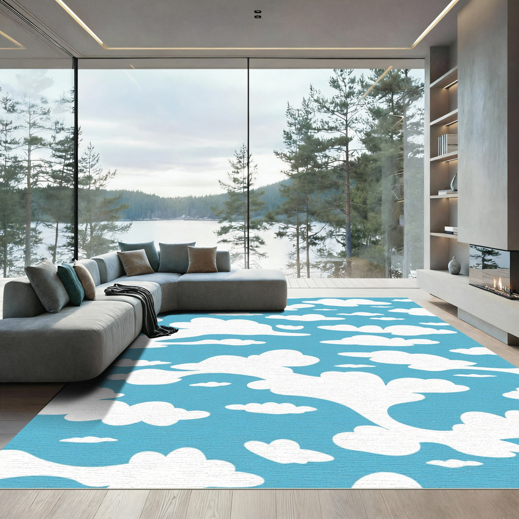 Whimsical White Clouds Sky Rug