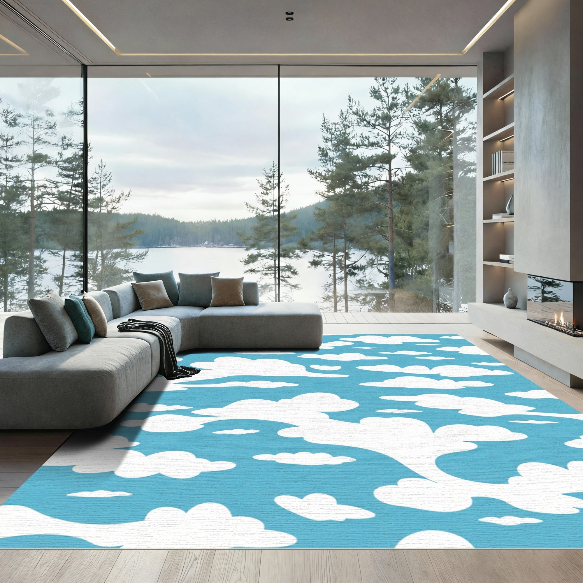 Whimsical White Clouds Sky Rug