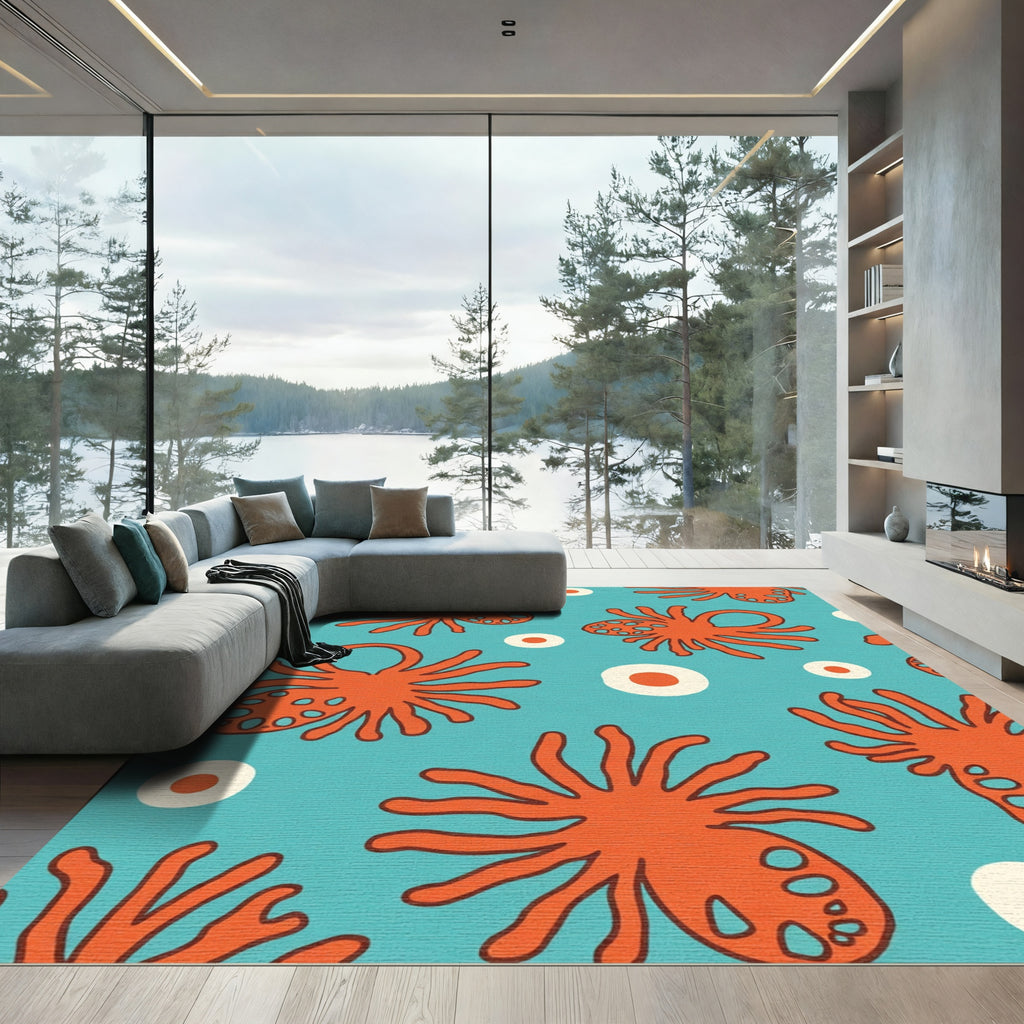 Whimsical Orange Sea Creature Bubbles Rug