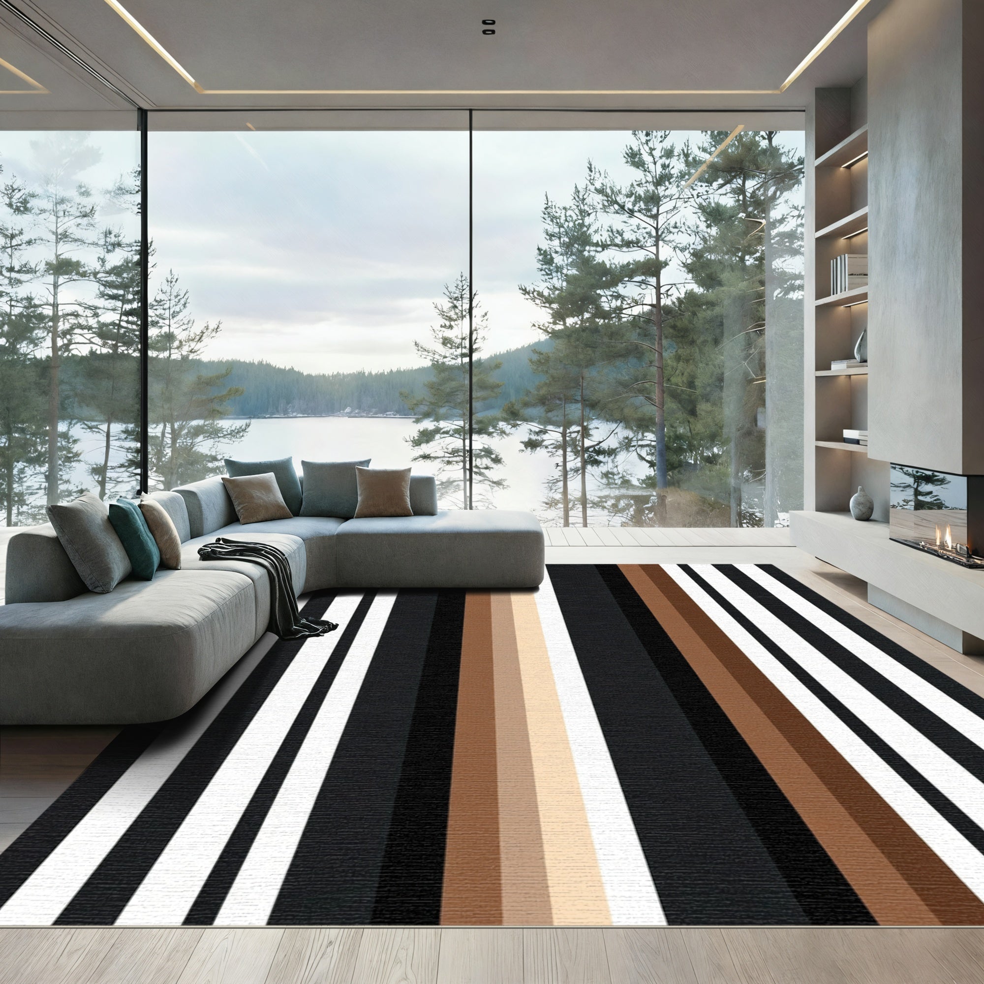 Modern Vertical Stripe Color Block Rug