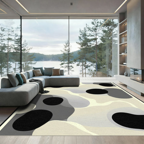 Abstract Black Organic Shape Rug
