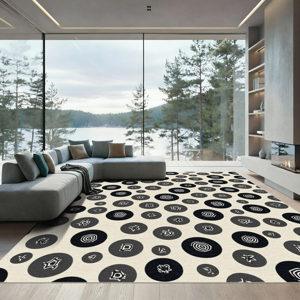 Monochrome Circular Abstract Symbols Rug