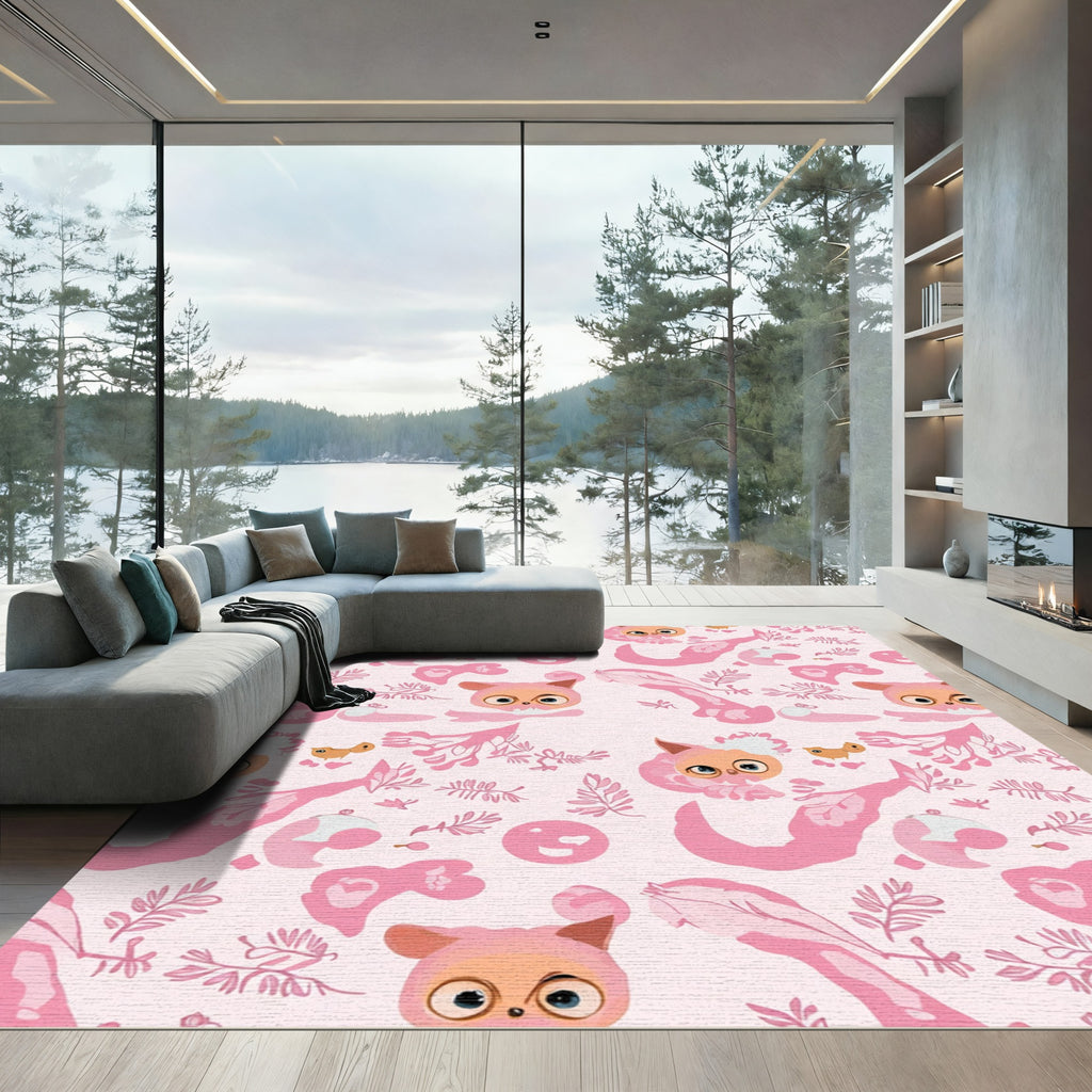 Whimsical Pink Kitten Floral Scatter Rug