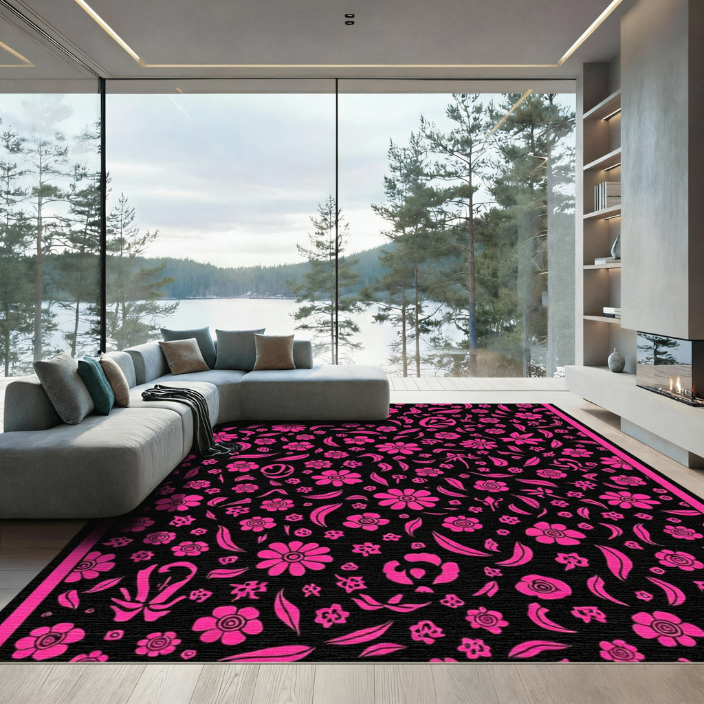 Vibrant Pink Floral Scatter Rug
