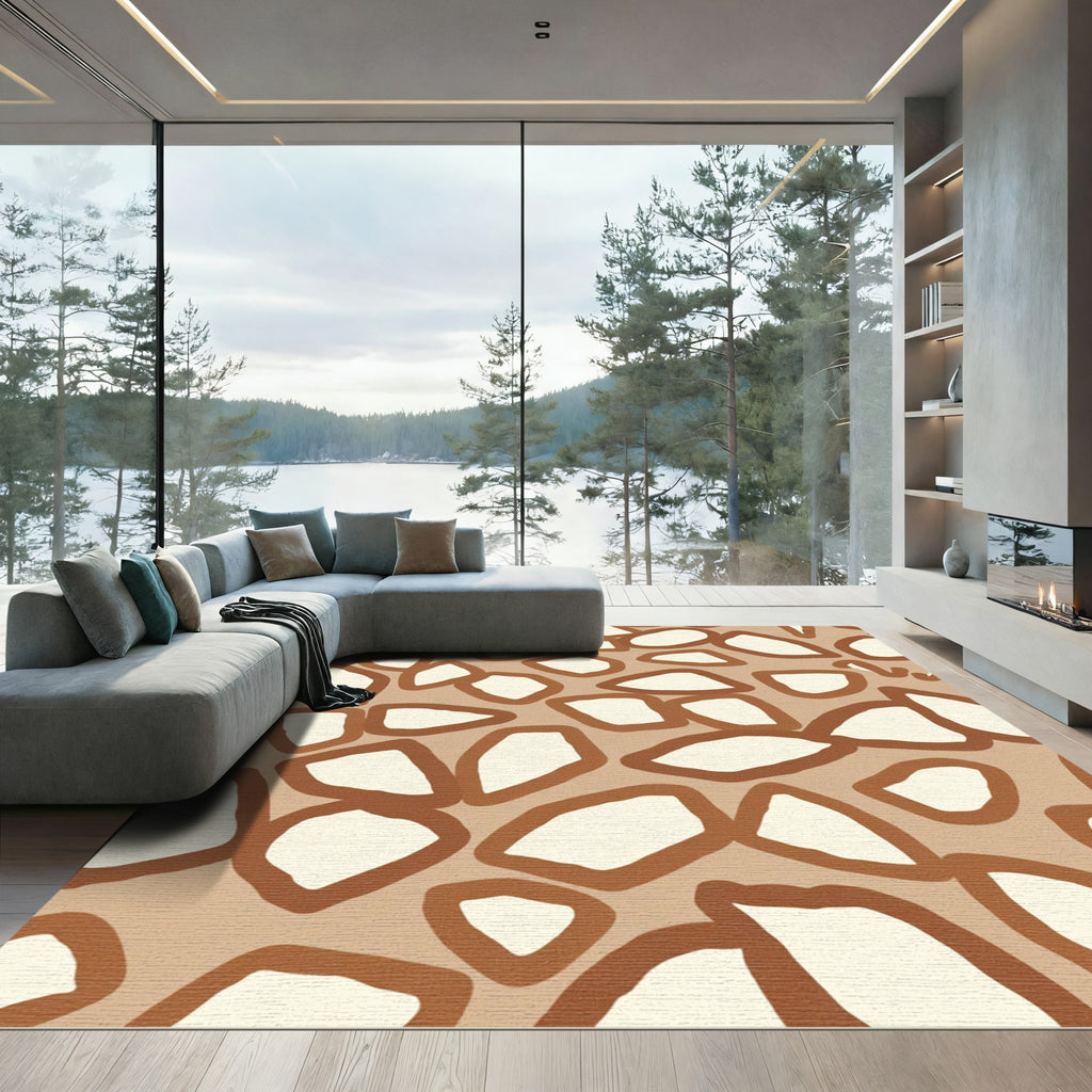 Brown Cream Irregular Organic Shapes Rug