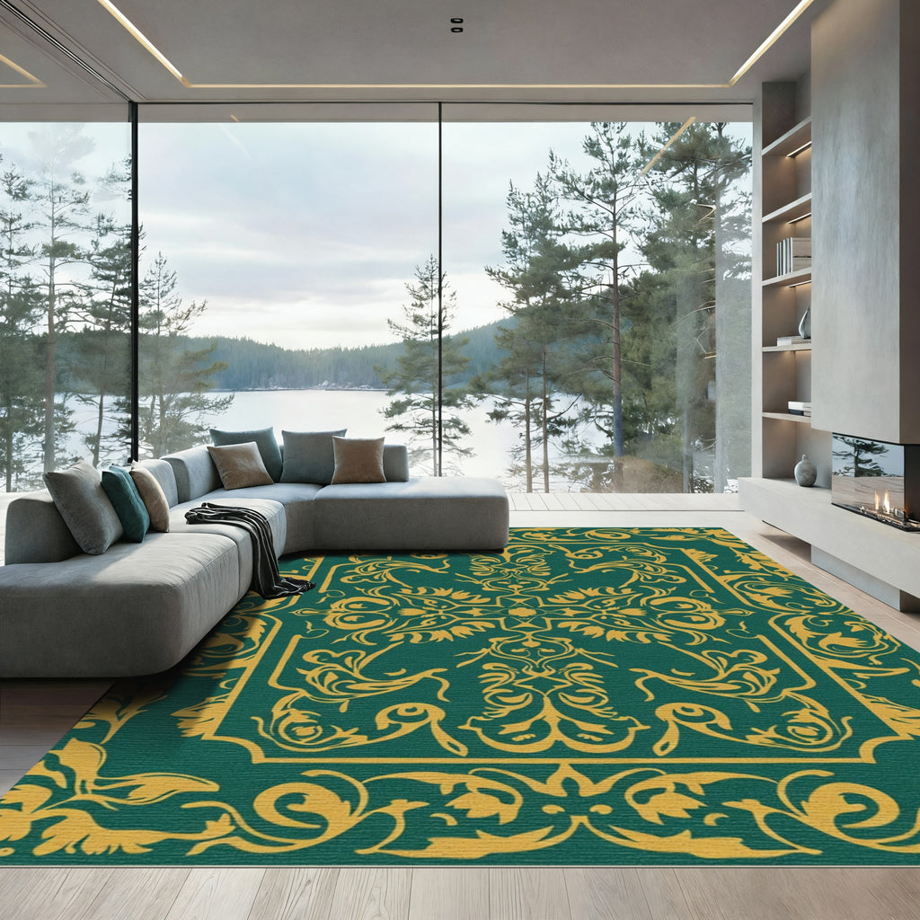Emerald Gold Ornate Scroll Rug
