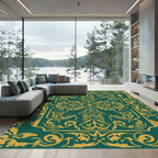 Emerald Gold Ornate Scroll Rug