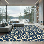 Navy Blue Organic Swirl Abstract Rug