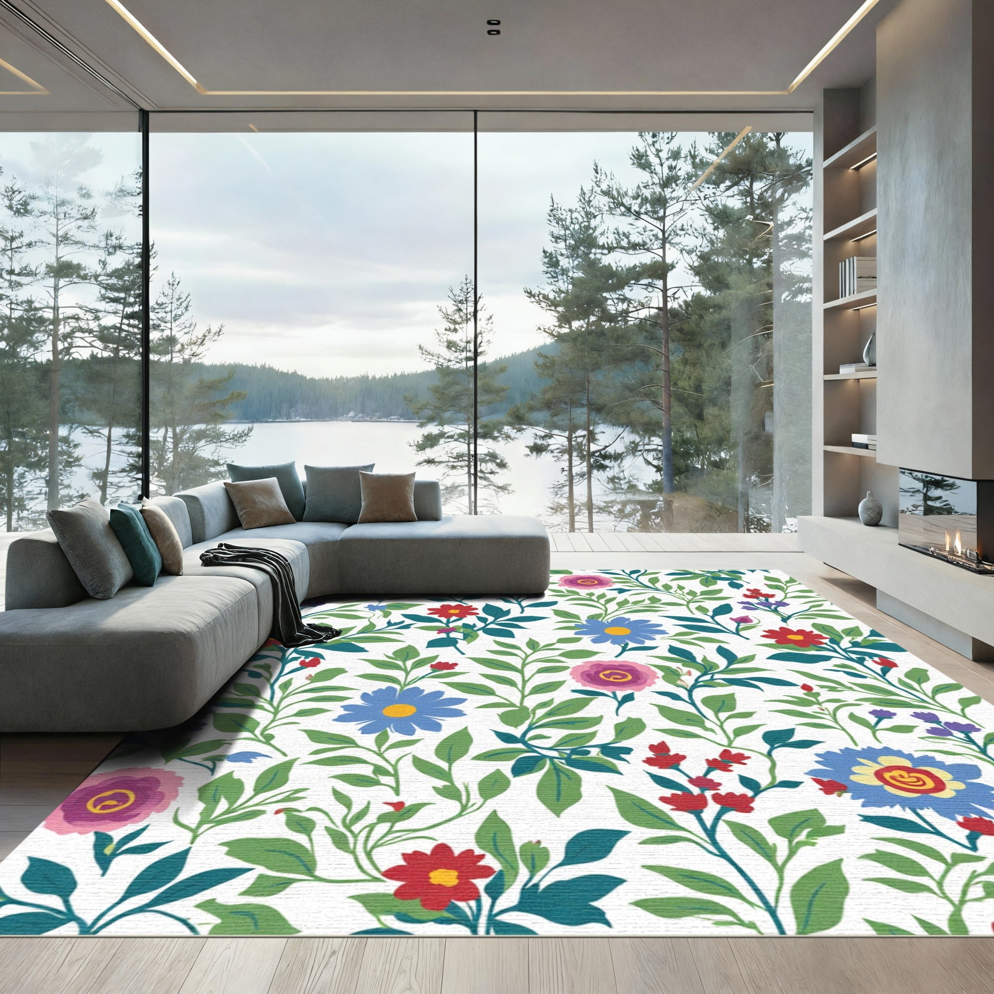 Vibrant Floral Garden Whimsical Botanical Rug