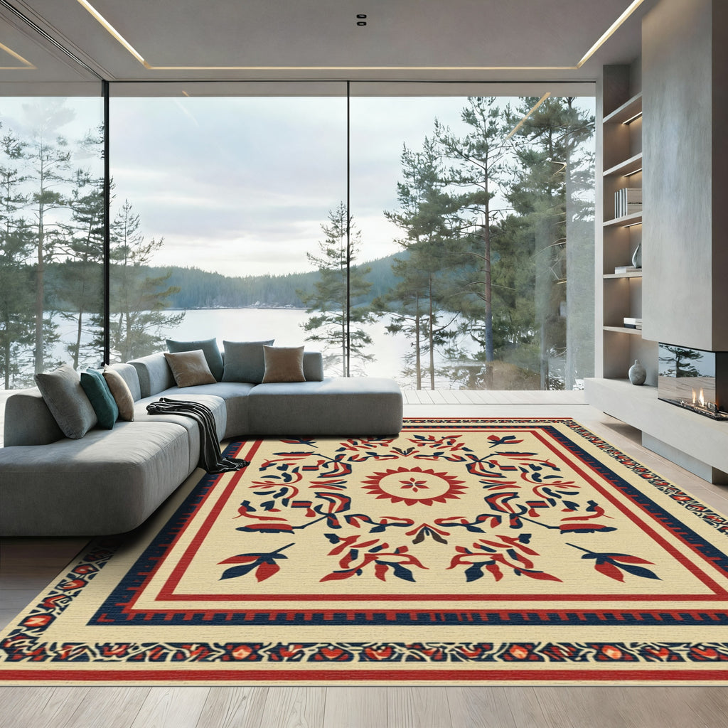 Crimson Navy Folk Medallion Rug