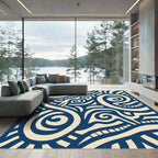 Navy Cream Swirling Organic Lines Rug