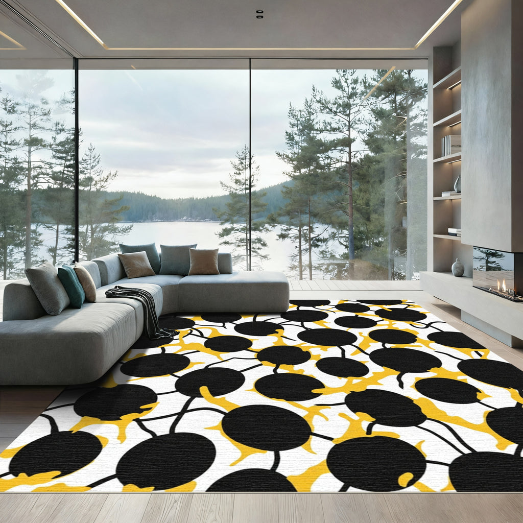 Bold Black Yellow Organic Dots Rug