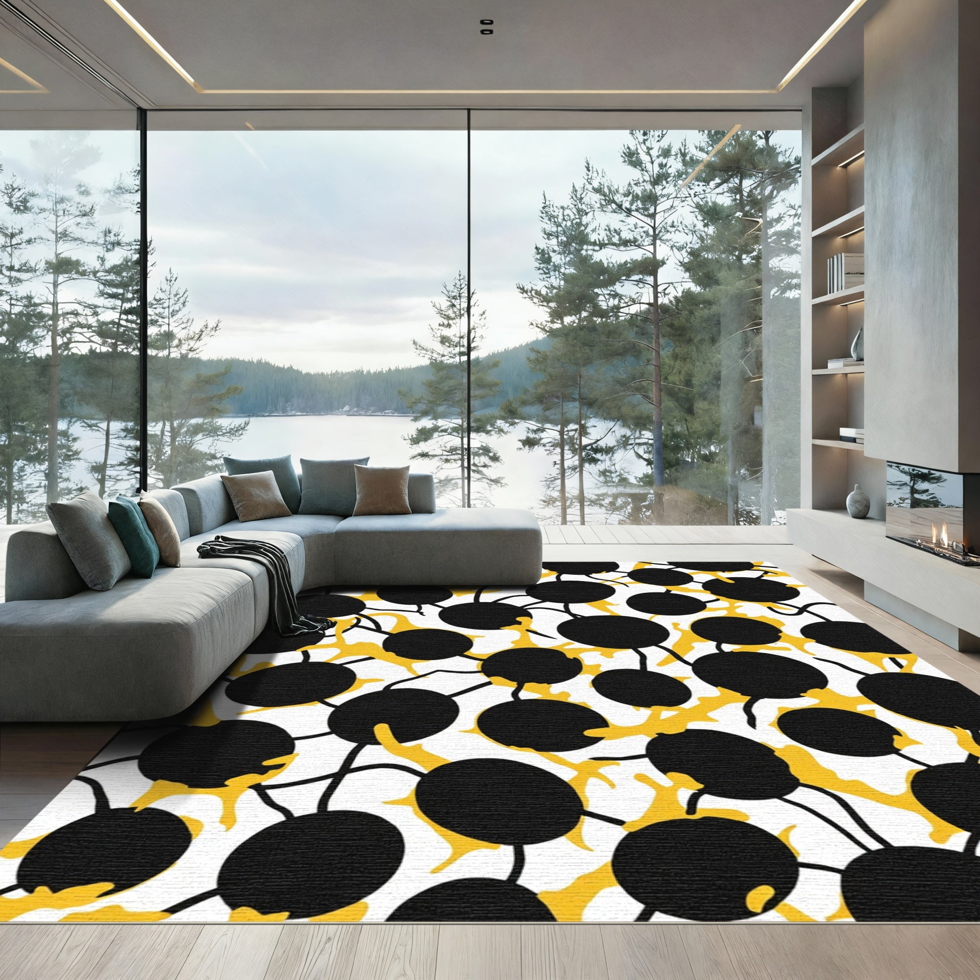 Bold Black Yellow Organic Dots Rug