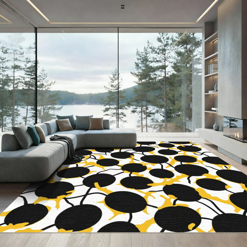Bold Black Yellow Organic Dots Rug